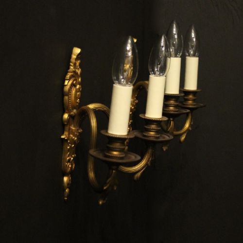 FRENCH PAIR OF GILDED TWIN ARM ANTIQUE WALL LIGHTS - ADDITIONAL PHOTO 9