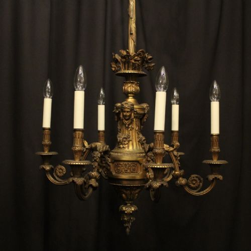 FRENCH 19TH CENTURY GILDED BRONZE 6 LIGHT ANTIQUE CHANDELIER - ADDITIONAL PHOTO 1