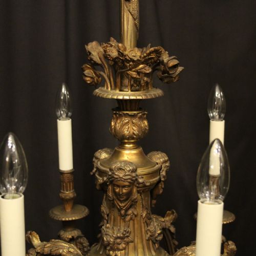 FRENCH 19TH CENTURY GILDED BRONZE 6 LIGHT ANTIQUE CHANDELIER - ADDITIONAL PHOTO 4