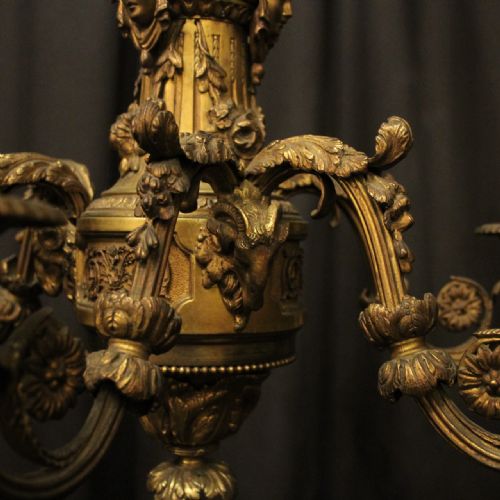FRENCH 19TH CENTURY GILDED BRONZE 6 LIGHT ANTIQUE CHANDELIER - ADDITIONAL PHOTO 5