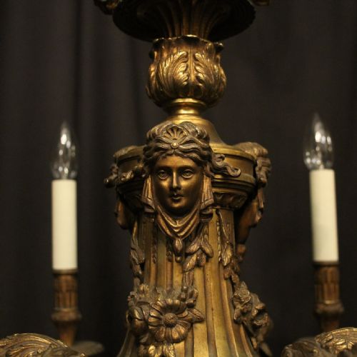 FRENCH 19TH CENTURY GILDED BRONZE 6 LIGHT ANTIQUE CHANDELIER - ADDITIONAL PHOTO 6