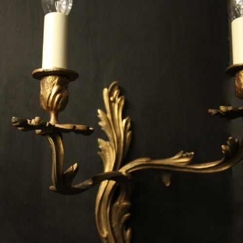 FRENCH PAIR OF BRONZE ANTIQUE WALL SCONCES - ADDITIONAL PHOTO 1