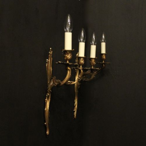 FRENCH PAIR OF BRONZE ANTIQUE WALL SCONCES - ADDITIONAL PHOTO 9