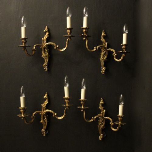 french set of 4 gilded twin arm wall lights - CATEGORY: ANTIQUE LIGHTING - DATED 1930