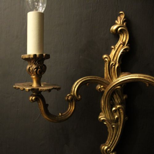 FRENCH SET OF 4 GILDED TWIN ARM WALL LIGHTS - ADDITIONAL PHOTO 2