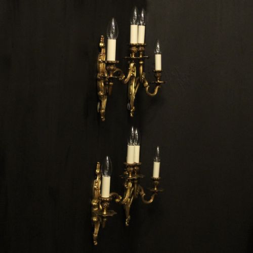 FRENCH SET OF 4 GILDED TWIN ARM WALL LIGHTS - ADDITIONAL PHOTO 9