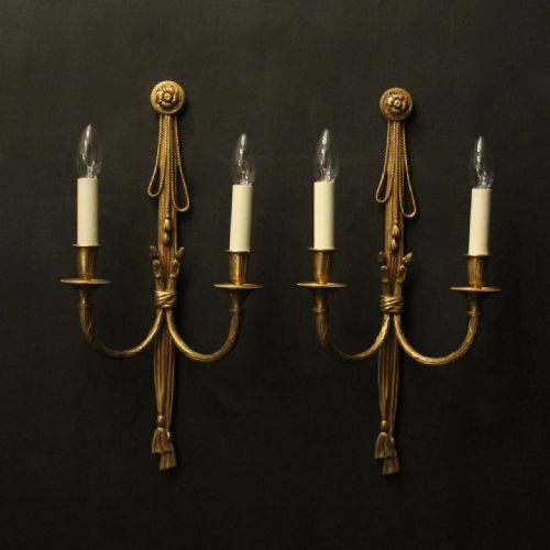 french pair of gilded twin arm wall lights - CATEGORY: ANTIQUE LIGHTING - DATED 1930