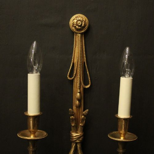 FRENCH PAIR OF GILDED TWIN ARM WALL LIGHTS - ADDITIONAL PHOTO 1