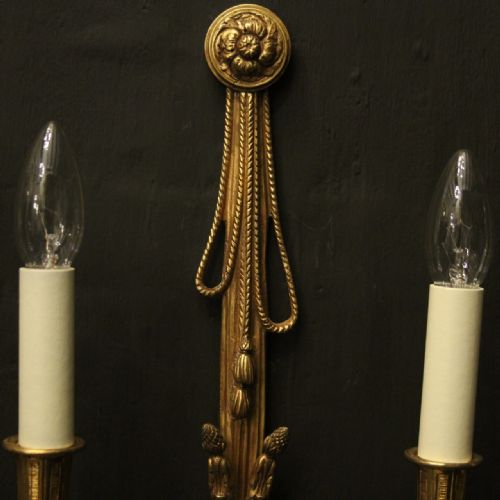 FRENCH PAIR OF GILDED TWIN ARM WALL LIGHTS - ADDITIONAL PHOTO 2