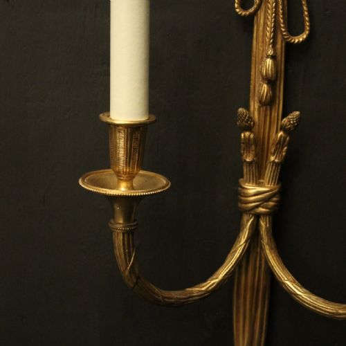 FRENCH PAIR OF GILDED TWIN ARM WALL LIGHTS - ADDITIONAL PHOTO 4