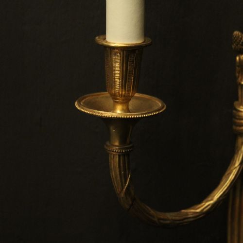FRENCH PAIR OF GILDED TWIN ARM WALL LIGHTS - ADDITIONAL PHOTO 6