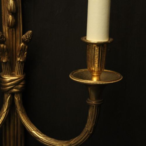 FRENCH PAIR OF GILDED TWIN ARM WALL LIGHTS - ADDITIONAL PHOTO 7