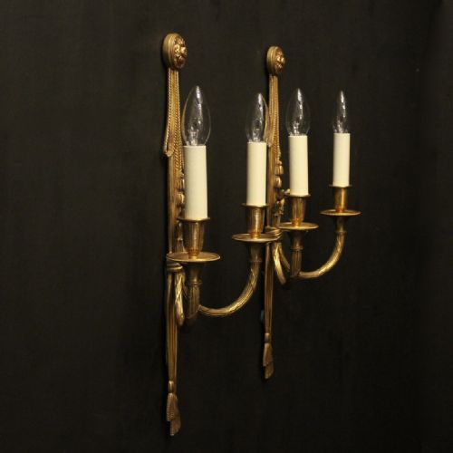 FRENCH PAIR OF GILDED TWIN ARM WALL LIGHTS - ADDITIONAL PHOTO 8