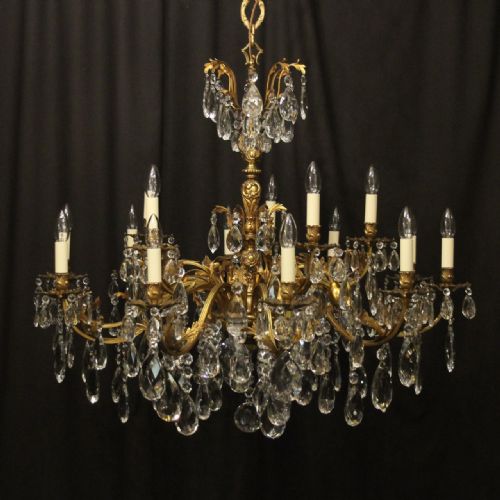 italian gilded bronze crystal 20 light antique chandelier - CATEGORY: ANTIQUE LIGHTING - DATED 1920