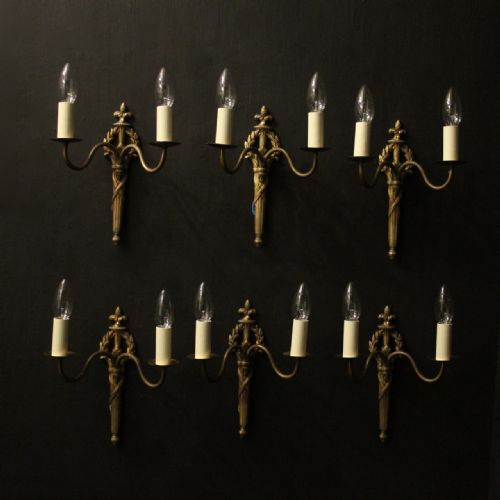 french set of 6 twin arm antique wall lights - CATEGORY: ANTIQUE LIGHTING - DATED 1930