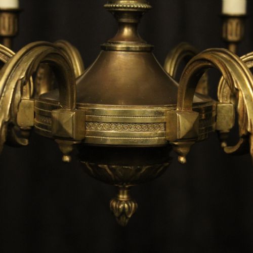 FRENCH BRONZE 6 LIGHT ANTIQUE CHANDELIER - ADDITIONAL PHOTO 5