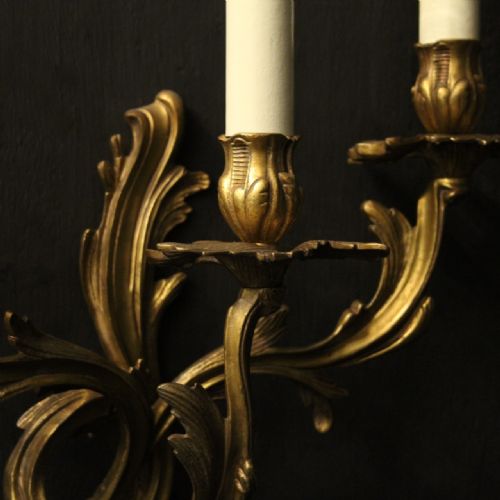 FRENCH TRIPLE ARM GILDED BRASS WALL LIGHTS - ADDITIONAL PHOTO 7