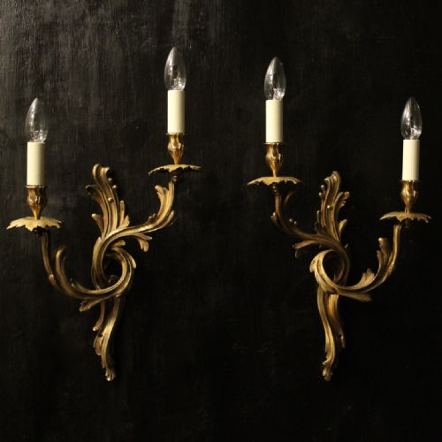 french pair of bronze antique wall sconces - CATEGORY: ANTIQUE LIGHTING - DATED 19TH CENTURY