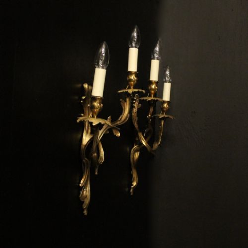 FRENCH PAIR OF BRONZE ANTIQUE WALL SCONCES - ADDITIONAL PHOTO 9
