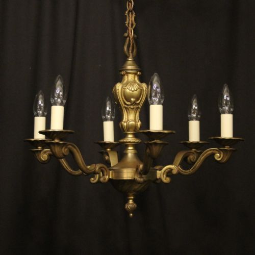 french gilded bronze 6 light antique chandelier - CATEGORY: ANTIQUE LIGHTING - DATED 1910