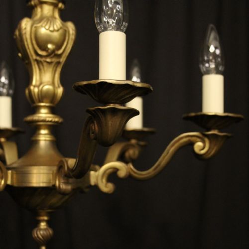 FRENCH GILDED BRONZE 6 LIGHT ANTIQUE CHANDELIER - ADDITIONAL PHOTO 3