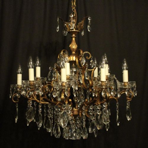italian gilded crystal 16 light antique chandelier - CATEGORY: ANTIQUE LIGHTING - DATED 1920