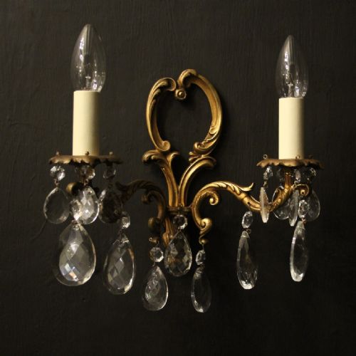 FRENCH SET OF 4 GILDED TWIN ARM ANTIQUE WALL LIGHTS - ADDITIONAL PHOTO 1