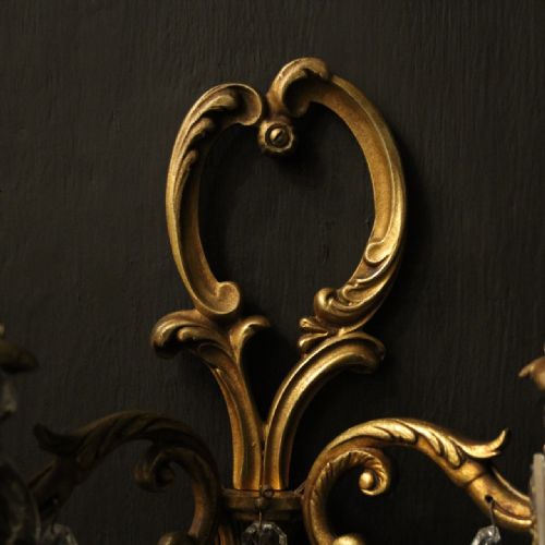 FRENCH SET OF 4 GILDED TWIN ARM ANTIQUE WALL LIGHTS - ADDITIONAL PHOTO 2