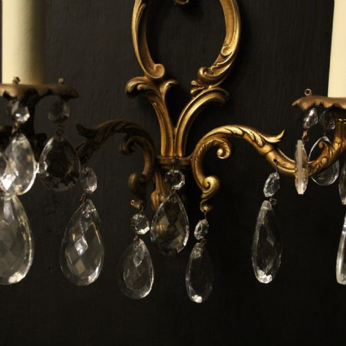 FRENCH SET OF 4 GILDED TWIN ARM ANTIQUE WALL LIGHTS - ADDITIONAL PHOTO 3