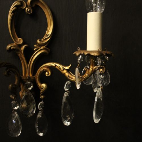 FRENCH SET OF 4 GILDED TWIN ARM ANTIQUE WALL LIGHTS - ADDITIONAL PHOTO 5