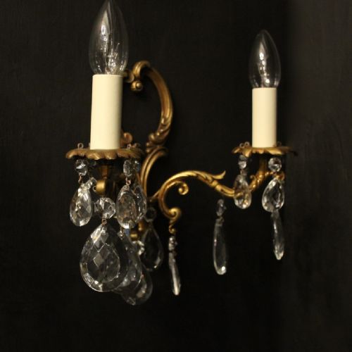 FRENCH SET OF 4 GILDED TWIN ARM ANTIQUE WALL LIGHTS - ADDITIONAL PHOTO 7