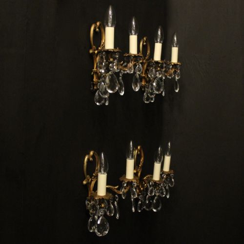 FRENCH SET OF 4 GILDED TWIN ARM ANTIQUE WALL LIGHTS - ADDITIONAL PHOTO 9