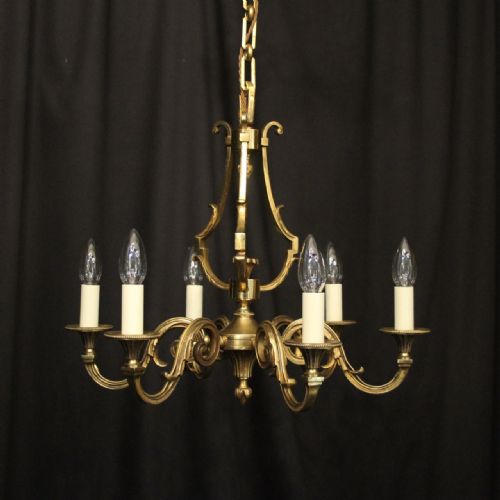french gilded brass 6 light chandelier - CATEGORY: ANTIQUE LIGHTING - DATED 1930