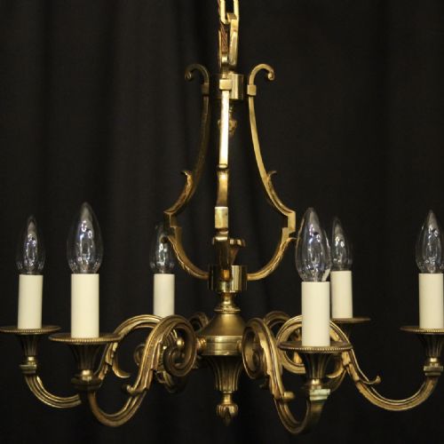 FRENCH GILDED BRASS 6 LIGHT CHANDELIER - ADDITIONAL PHOTO 1