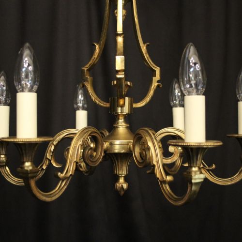 FRENCH GILDED BRASS 6 LIGHT CHANDELIER - ADDITIONAL PHOTO 4