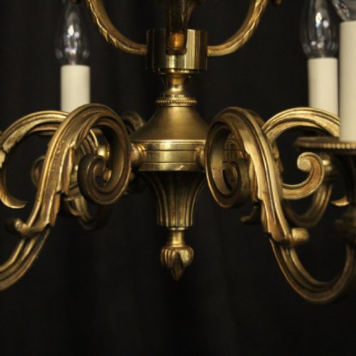 FRENCH GILDED BRASS 6 LIGHT CHANDELIER - ADDITIONAL PHOTO 5