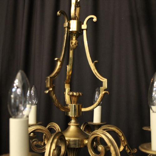 FRENCH GILDED BRASS 6 LIGHT CHANDELIER - ADDITIONAL PHOTO 8