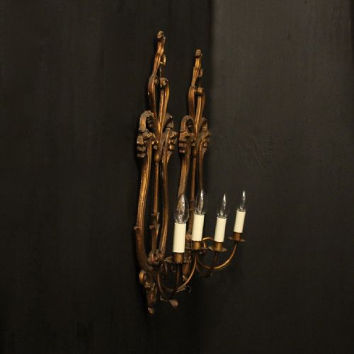 ITALIAN PAIR GILTWOOD TWIN ARM WALL LIGHTS - ADDITIONAL PHOTO 9