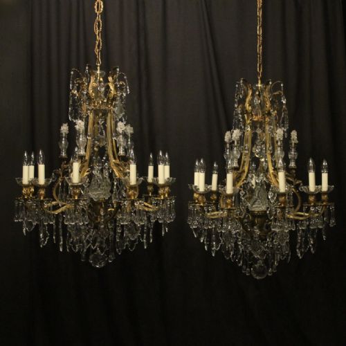 french pair of gilded bronze crystal antique chandeliers - CATEGORY: ANTIQUE LIGHTING - DATED 1920