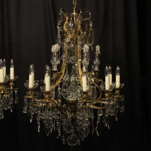 FRENCH PAIR OF GILDED BRONZE CRYSTAL ANTIQUE CHANDELIERS - ADDITIONAL PHOTO 1