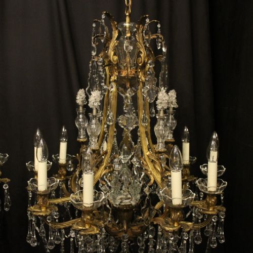 FRENCH PAIR OF GILDED BRONZE CRYSTAL ANTIQUE CHANDELIERS - ADDITIONAL PHOTO 2