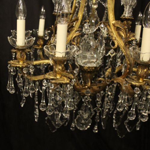 FRENCH PAIR OF GILDED BRONZE CRYSTAL ANTIQUE CHANDELIERS - ADDITIONAL PHOTO 3