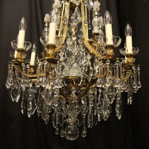 FRENCH PAIR OF GILDED BRONZE CRYSTAL ANTIQUE CHANDELIERS - ADDITIONAL PHOTO 4