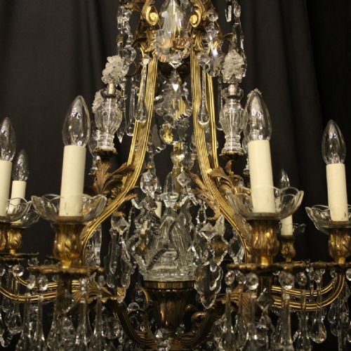 FRENCH PAIR OF GILDED BRONZE CRYSTAL ANTIQUE CHANDELIERS - ADDITIONAL PHOTO 5