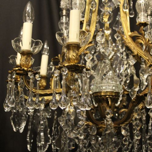 FRENCH PAIR OF GILDED BRONZE CRYSTAL ANTIQUE CHANDELIERS - ADDITIONAL PHOTO 6