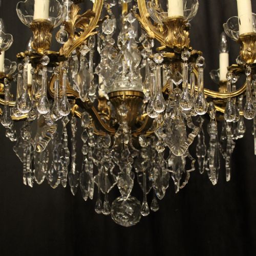 FRENCH PAIR OF GILDED BRONZE CRYSTAL ANTIQUE CHANDELIERS - ADDITIONAL PHOTO 7