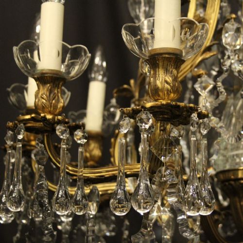 FRENCH PAIR OF GILDED BRONZE CRYSTAL ANTIQUE CHANDELIERS - ADDITIONAL PHOTO 8