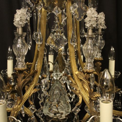 FRENCH PAIR OF GILDED BRONZE CRYSTAL ANTIQUE CHANDELIERS - ADDITIONAL PHOTO 10