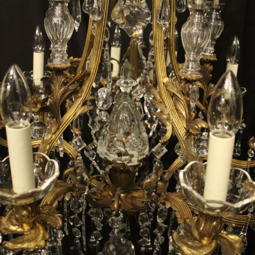 FRENCH PAIR OF GILDED BRONZE CRYSTAL ANTIQUE CHANDELIERS - ADDITIONAL PHOTO 11