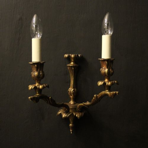FRENCH PAIR OF GILDED TWIN ARM ANTIQUE WALL LIGHTS - ADDITIONAL PHOTO 1